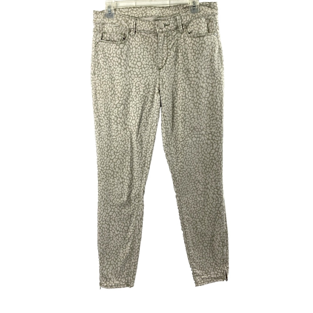 Ann Taylor Loft Jeans Women Size 8 Grey Leopard Print Modern Skinny Zip Ankle